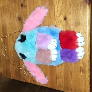 GENEMA Fluffy Stuffed Faux Fur Hare Shoulder Bag/Back Pack 12" New!